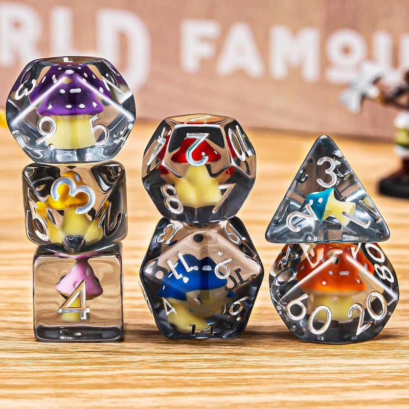 weyano Resin Mushroom D&D Dice Set, Polyhedral Dice 7pcs (D4, D6, D8, D10, D12, D20, D%) for Dungeons and Dragons, RPG, MTG Role Playing Games - Image 3